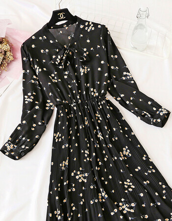 2019款女小清新碎花雪纺连衣裙很仙的法国小众复古学生裙子夏 深色 野