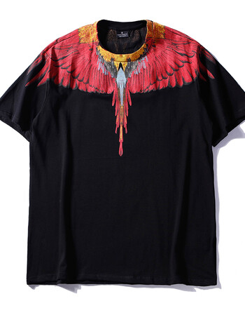 欧美潮牌mb黑白阴阳闪电粉紫色翅膀短袖t恤t裇男女情侣装半袖 b09#黑