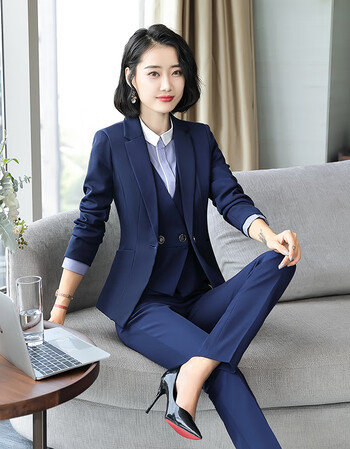 行政工作服女气质银行职业装西装套裙套装商务西服马甲正装套裤秋