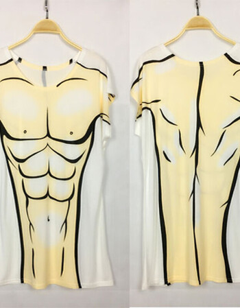 肌肉男t恤假腹肌胸肌衣服比基尼t个性短袖搞怪快手3d立体肤色上衣