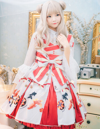 日系甜美白昼梦洛丽塔jsk背心裙连衣裙少女lo裙二次洋装lolita 白色