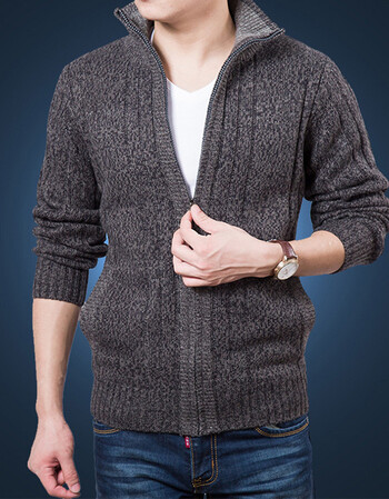 男士毛衣加厚宽松针织加绒保暖中老年毛线衣爸爸装开衫外套 灰色 m