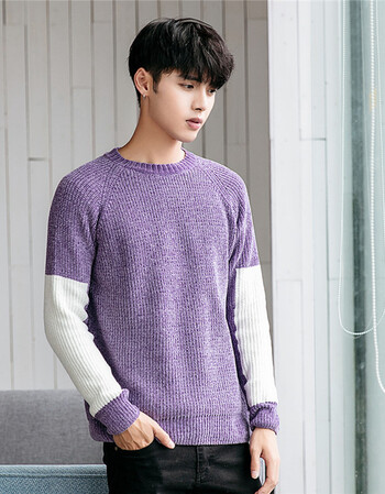 冬季男士加厚毛衣保暖宽松青年线衣帅气套头针织衫韩版套头男式 紫色