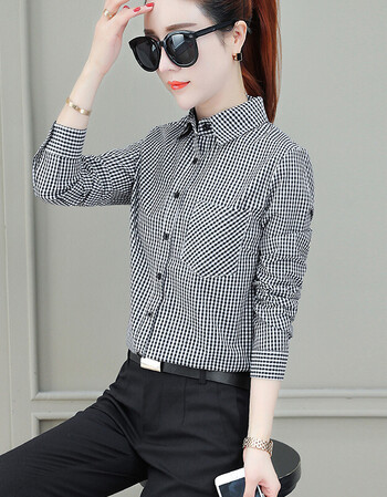 【京东直营】格子衬衫女长袖2019春秋新款复古衬衣加厚上衣纯棉打底衫