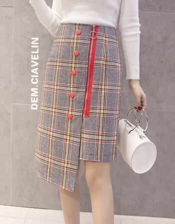 【京东年货节】中长款毛呢不规则高腰排扣半身裙2018秋冬新款包臀裙a