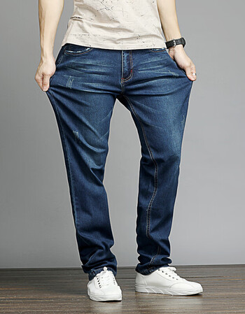 胖哥春夏季加大码牛仔裤男小直脚加肥宽松肥佬裤高弹力胖子阔腿裤