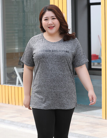 超胖大码女装200斤特大码短袖运动恤夏装宽松跑步健身速干衣胖 深花