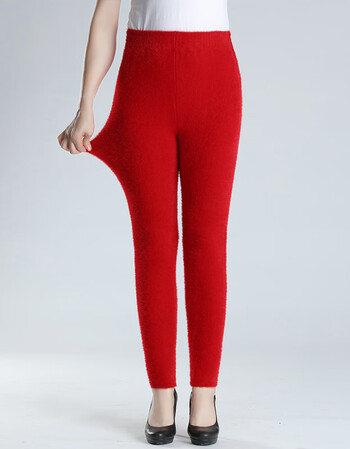 津盟中年女秋裤加厚款高腰保暖裤线裤修身衬裤毛裤可外穿 大红色 xl