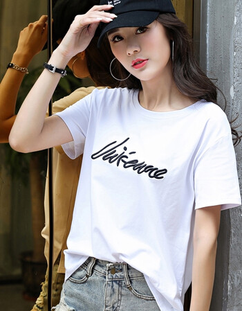 短袖t恤女装女夏季韩版半袖宽松t恤刺绣英文字母纯棉吸汗女mm上衣