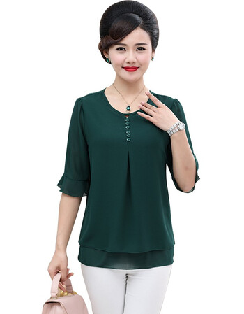 咕嘚偲 中老年女装夏装新款短袖t恤中年人雪纺衫40-50-60岁妈妈装五分