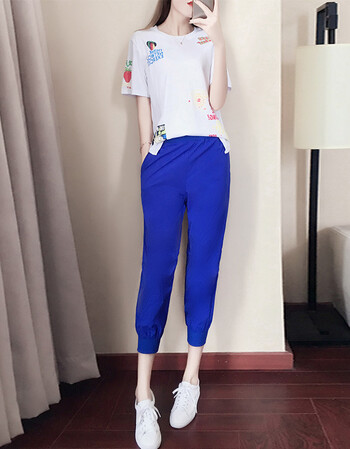 白色t蓝色裤子套装 m【图片 价格 品牌 报价】-京