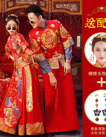 秀禾服新娘2019新款春结婚中式婚纱礼服男女套装女和服敬酒服夏季