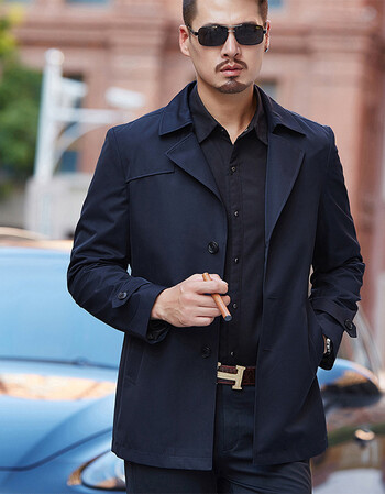 皮尔卡丹男士风衣短款春秋季2018新款韩版男装中年商务休闲男外套