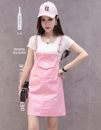 2019夏季糖果色牛仔背带裙短裙女学生可爱小清新吊带裙减龄连衣裙