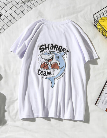 鲨鱼t恤男情侣女短袖ins潮网红怪味嘻哈社会帅气港风百搭潮流半袖新品