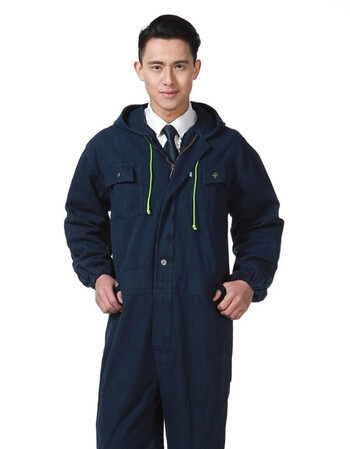 加厚纯棉连体工作服套装汽修厂船厂电焊服劳保服耐尘带帽大码工装