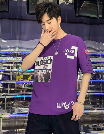 男韩版嘻哈潮流五分袖半袖打底衫上衣圆领休闲短袖t恤 mds 1900紫色 m