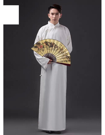 中式长袍民国长衫男先生小品评书相声大褂中国风复古民族服装 白色 m