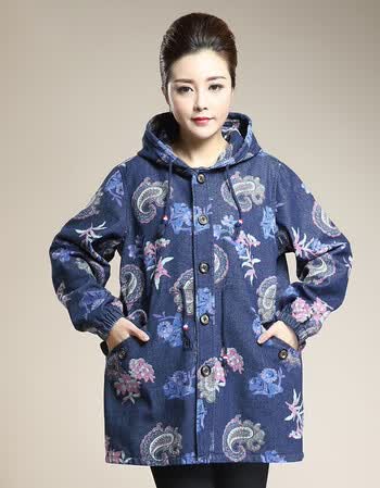 中老年女装秋装外套胖妈妈装中年上衣加肥码外套 zfrjp1363(蓝色大花)