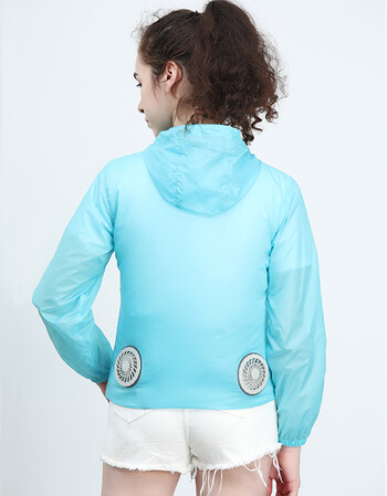 风扇衣服降温空调服夏季高温防暑制冷工作服旅游户外运动防晒衣 浅蓝