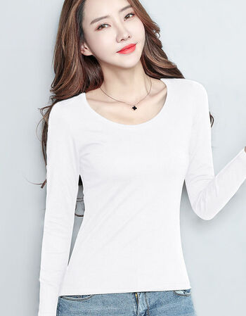 外穿春秋时尚修身显瘦内穿圆领长袖上衣打底衫女白色圆领5xl170斤左右