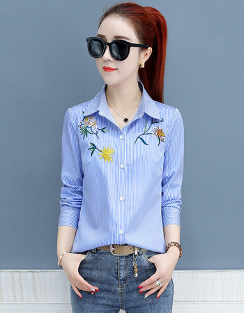 【京东好货】时尚条纹衬衫女长袖2019春秋季新款韩版洋气上衣服春装