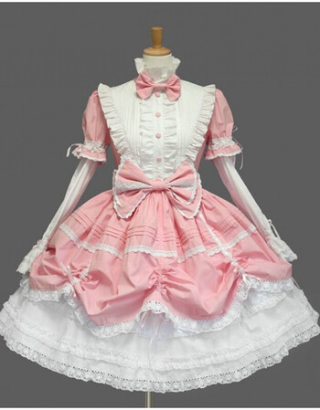 lolita哥特式褶皱接袖立领连身短裙宫廷洋装颜色可选 粉红色 s