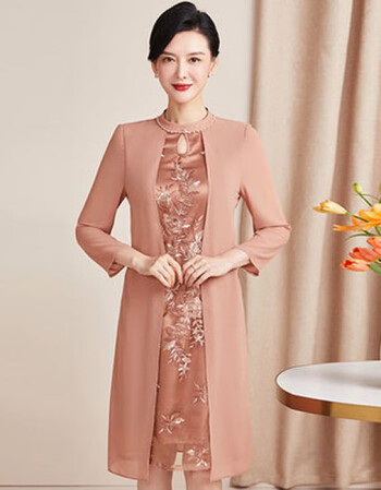 高档礼服婚礼妈妈礼服春夏季新品喜婆婆婚宴装婚宴妈妈礼服结婚粉色xl