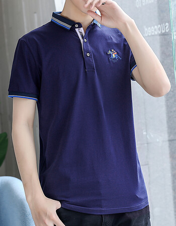 短袖t恤夏季大码衣服半袖宽松商务丝光棉体恤保罗polo衫 深蓝色 xl