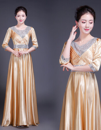 合唱服长裙合唱团服装舞台大合唱演出服团体合唱服装n 香槟色七分袖 m