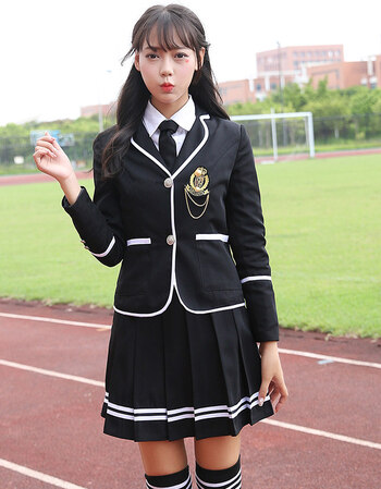 校服套装学院风毕业照服装西装日韩男女班服韩国jk制服 女生黑色外装