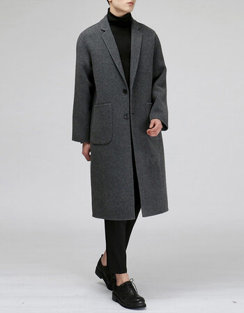 冬季新款韩版男士双面羊绒大衣呢子男中长款毛呢大衣呢外套男 灰色 s