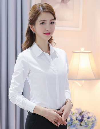 女长袖职业纯棉2018新款秋季修身显瘦工作服女士衬衣工装寸 白色长袖