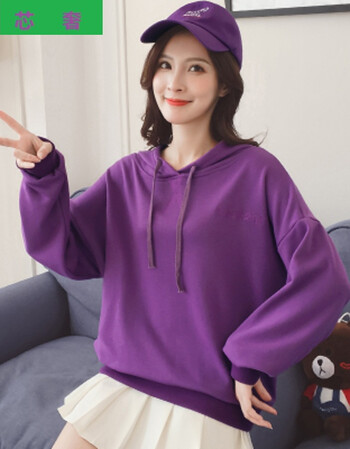 新款女装慵懒风个性酷卫衣女潮长袖pp home薄款连帽外套 深紫色#7562