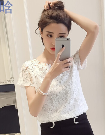 肩上衣蕾丝衫韩版女装镂空露肩小衫白色短袖恤网红同款百搭显瘦休闲