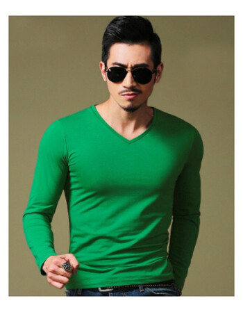 男装衣服韩版纯色上衣紧身体恤潮t 绿色 l