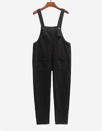 牛仔裤女2018新款秋冬背带裤牛仔裤女黑色高腰宽松搭吊带裤休闲连体裤