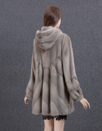 女中长款水貂整貂皮草外套带帽显瘦加大码新款冬 银兰色 l【图片 价格