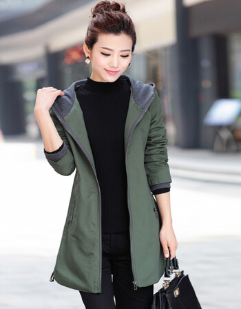 春秋外套女2017秋季新款大码宽松中长款女士风衣中老年妈妈装夹克 军