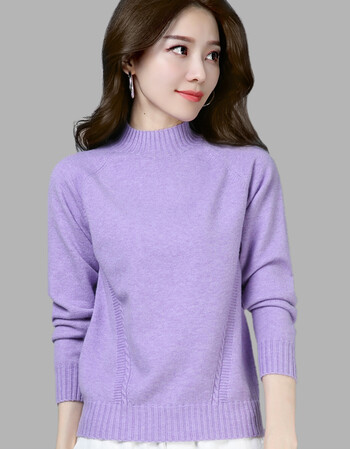 毛衣女宽松短款秋冬女装新款韩版百搭针织衫女长袖打底衫女 浅紫色 s
