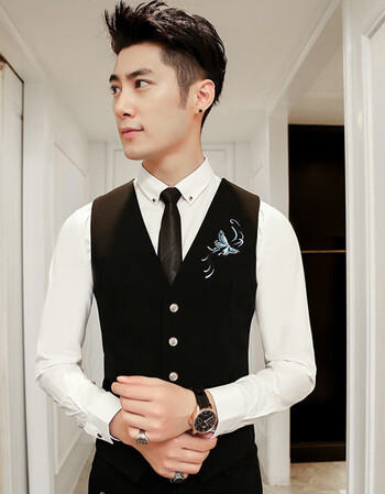男士马甲春秋发型师修身套装韩版潮时尚薄款夜场个性男模帅气马夹