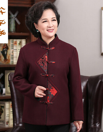 佐丹曼 中老年人情侣唐装女奶奶冬装妈妈羊毛呢子外套中国风老人上衣