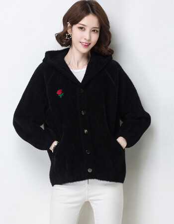 2018冬季新款仿貂绒外套女韩版时尚短款连帽修身毛衣秋冬开衫女装