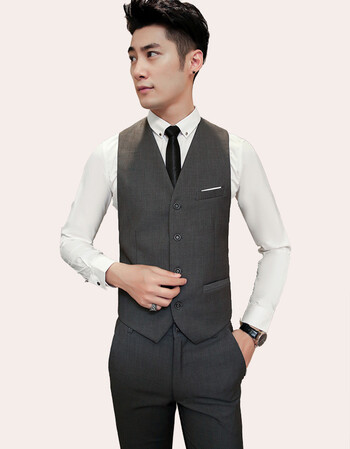 当季秋冬马甲套装男士三件套青年正装职业马夹修身伴郎新郎结婚礼服?