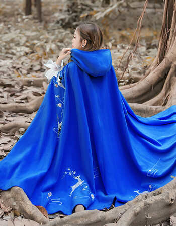 长斗篷秋冬款厚保暖女装搭配汉服袄裙日常4米大摆 深蓝色 m