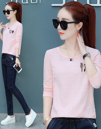 t恤女秋季长袖2018新款早秋打底衫女装初秋上衣韩版宽松秋天衣服 粉色