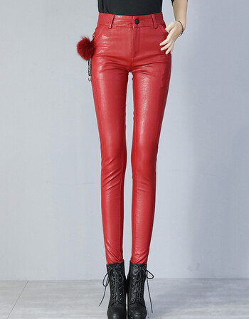 紧身皮裤女2018秋冬新款高腰显瘦真皮外穿小脚铅笔裤pu打底裤 红色 m