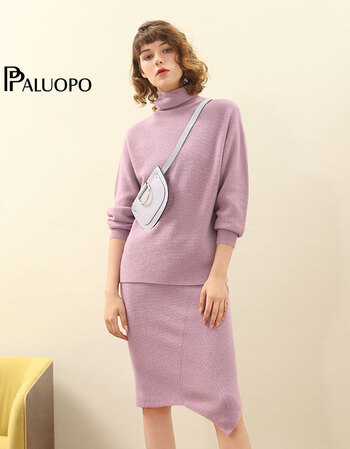 帕罗女装2018冬季新款100%羊绒衫时尚堆堆领套头毛衣宽松休闲蝙蝠针织