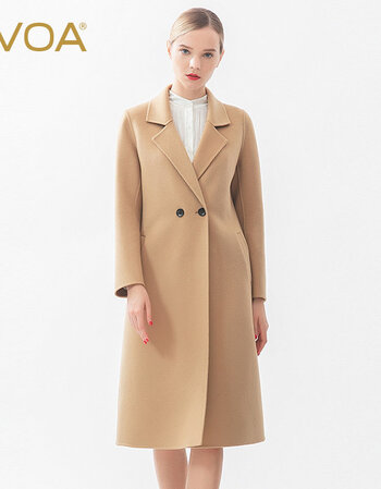 75微米细腻小山羊绒西装领插袋双排扣开叉保暖大衣 s800 白金浅驼(c25