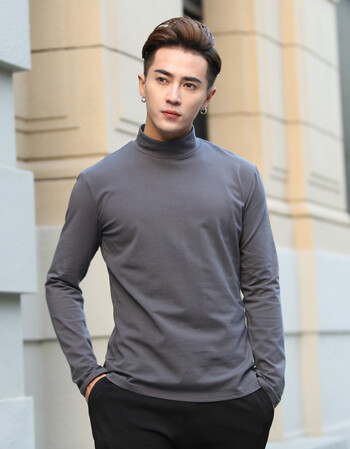 诚景一体绒加绒加厚半高领打底衫男秋冬长袖修身纯色中领男士t恤保暖